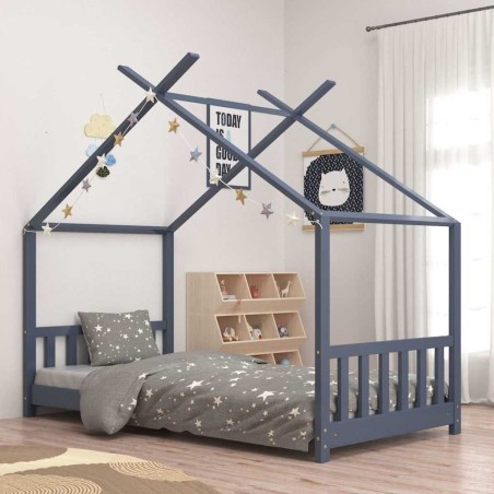Cadre de lit d'enfant Gris Bois de pin massif 80x160 cm 625077625077