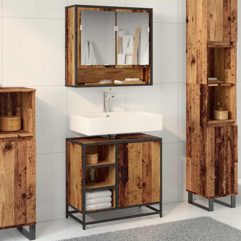 Cabinet de salle de bain avec porte Bois Ancien 65 x 33 x 60 cm 625081625081