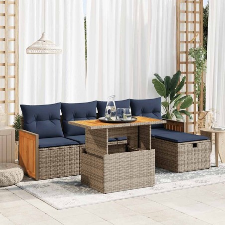 Salon de jardin avec coussins 6 pcs gris résine tressée acacia 625117625117