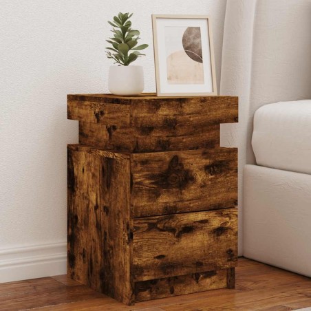 Table de chevet avec lumières LED chêne fumé 35x39x55 cm 625126625126