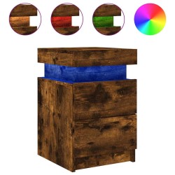 Table de chevet avec lumières LED chêne fumé 35x39x55 cm 625126625126