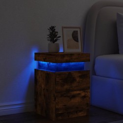 Table de chevet avec lumières LED chêne fumé 35x39x55 cm 625126625126