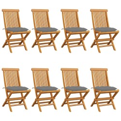 Chaises de jardin et coussins gris lot de 8 Bois de teck massif 625133625133