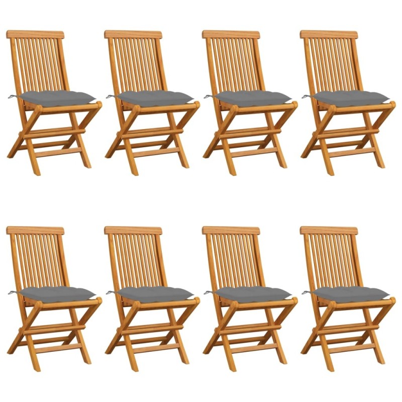Chaises de jardin et coussins gris lot de 8 Bois de teck massif 625133625133