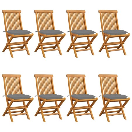 Chaises de jardin et coussins gris lot de 8 Bois de teck massif 625133625133