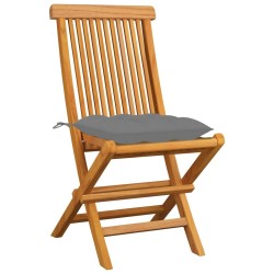 Chaises de jardin et coussins gris lot de 8 Bois de teck massif 625133625133