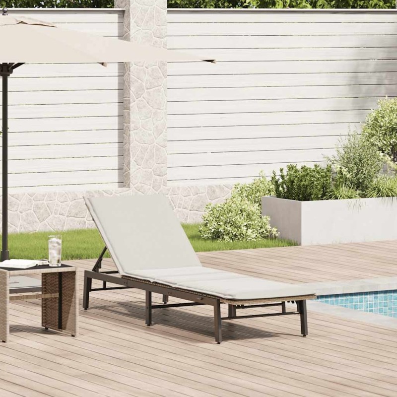 Chaise longue avec coussin beige résine tressée 625161625161