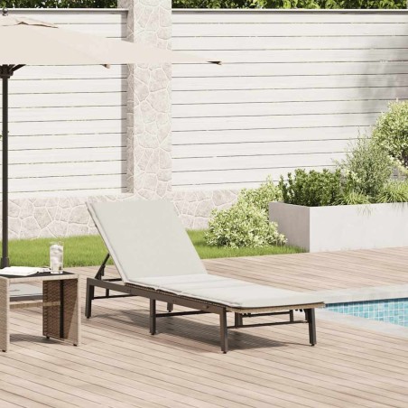 Chaise longue avec coussin beige résine tressée 625161625161