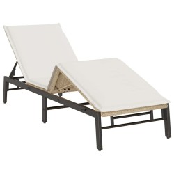 Chaise longue avec coussin beige résine tressée 625161625161