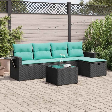 Salon de jardin 6 pcs avec coussins noir résine tressée 625162625162