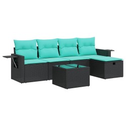 Salon de jardin 6 pcs avec coussins noir résine tressée 625162625162