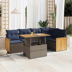 Salon de jardin avec coussins 6 pcs gris résine tressée acacia 625163625163