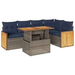 Salon de jardin avec coussins 6 pcs gris résine tressée acacia 625163625163