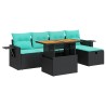 Salon de jardin 6 pcs avec coussins noir résine tressée acacia 625175625175