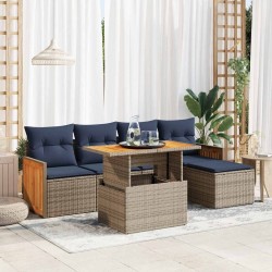 Salon de jardin avec coussins 6 pcs gris résine tressée acacia 625176625176