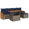 Salon de jardin avec coussins 6 pcs gris résine tressée acacia 625176625176