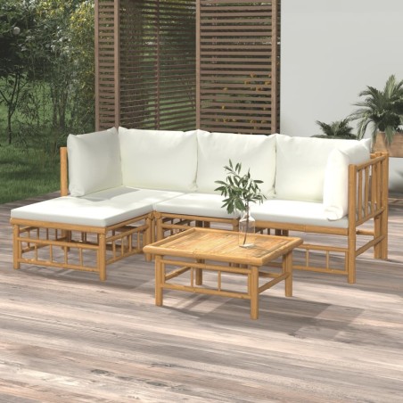 Salon de jardin 5 pcs avec coussins blanc crème bambou 625178625178