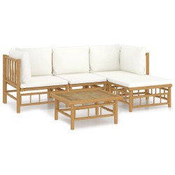 Salon de jardin 5 pcs avec coussins blanc crème bambou 625178625178