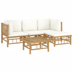 Salon de jardin 5 pcs avec coussins blanc crème bambou 625178625178