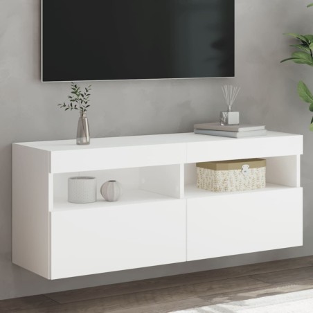 Meuble TV mural avec lumières LED blanc 100x30x40 cm 625184625184