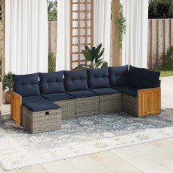 Salon de jardin avec coussins 7 pcs gris résine tressée 625185625185