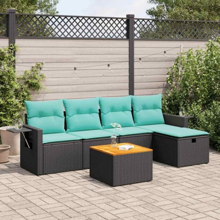 Salon de jardin 6 pcs avec coussins noir résine tressée 625187625187