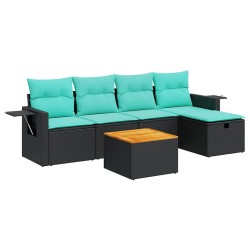 Salon de jardin 6 pcs avec coussins noir résine tressée 625187625187