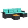 Salon de jardin 6 pcs avec coussins noir résine tressée 625187625187
