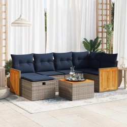 Salon de jardin avec coussins 7 pcs gris résine tressée 625188625188
