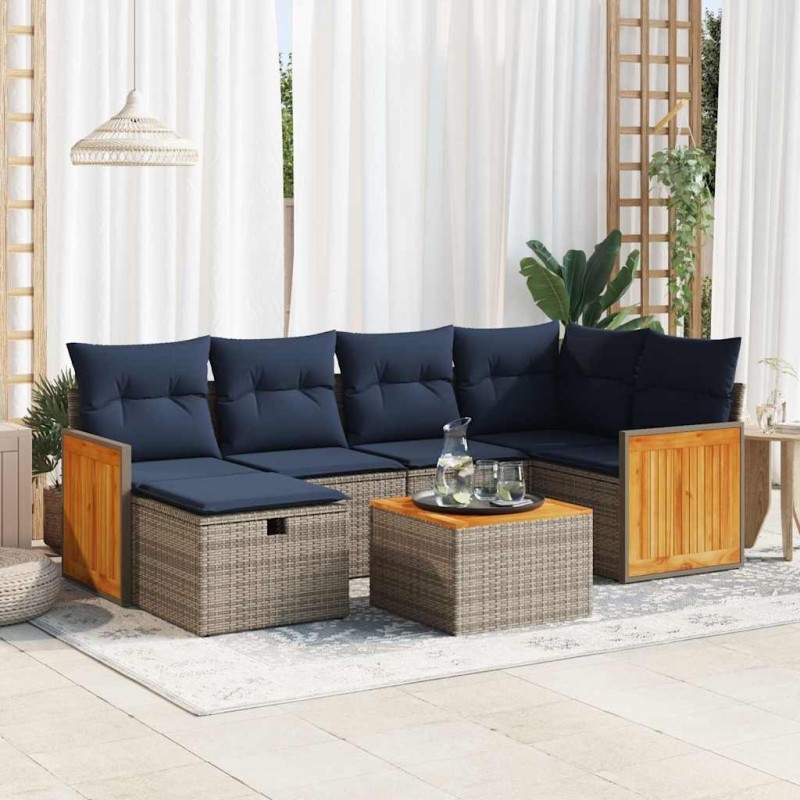 Salon de jardin avec coussins 7 pcs gris résine tressée 625188625188