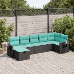 Salon de jardin 7 pcs avec coussins noir résine tressée 625208625208