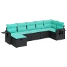 Salon de jardin 7 pcs avec coussins noir résine tressée 625208625208