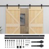 Porte coulissante 2 pcs Naturel et noir Bois de pin massif 625229625229