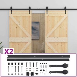 Porte coulissante 2 pcs Naturel et noir Bois de pin massif 625229625229