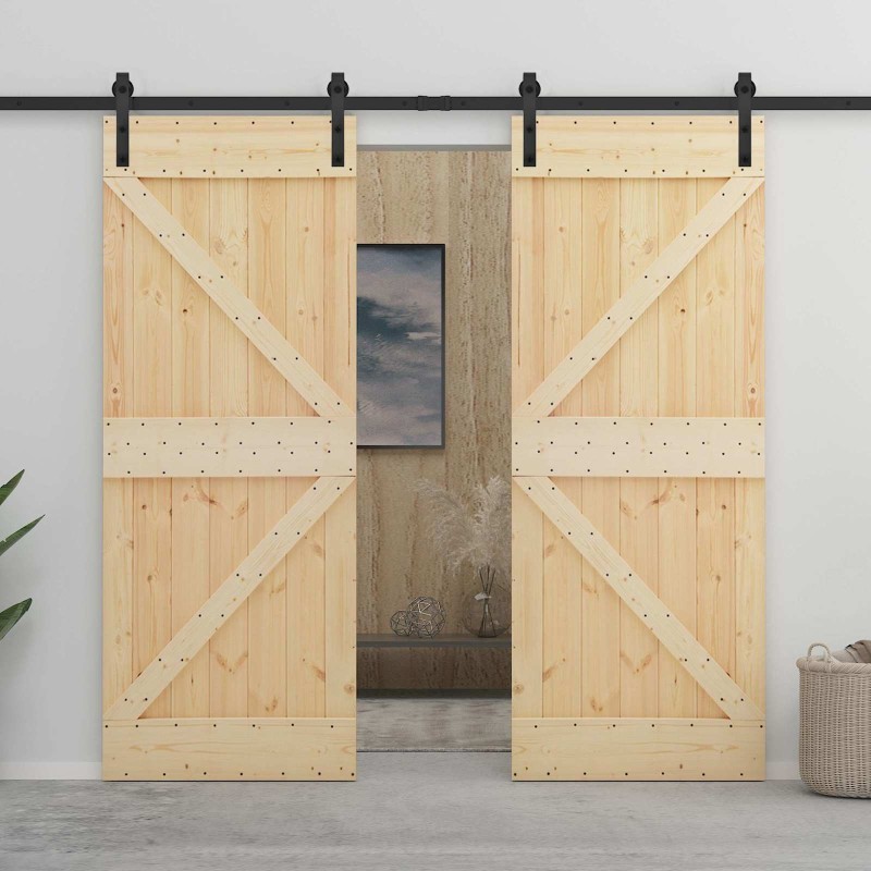Porte coulissante 2 pcs Naturel et noir Bois de pin massif 625232625232