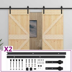 Porte coulissante 2 pcs Naturel et noir Bois de pin massif 625232625232