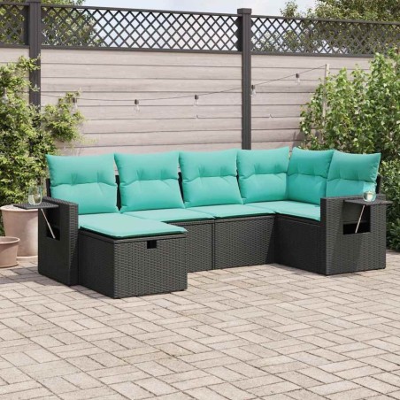Salon de jardin 6 pcs avec coussins noir résine tressée 625235625235