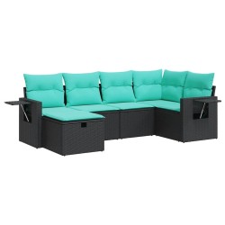 Salon de jardin 6 pcs avec coussins noir résine tressée 625235625235