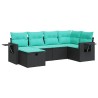 Salon de jardin 6 pcs avec coussins noir résine tressée 625235625235