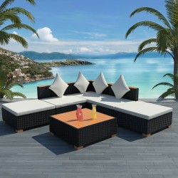 Salon de jardin 6 pcs avec coussins résine tressée noir 625236625236