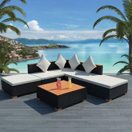 Salon de jardin 6 pcs avec coussins résine tressée noir 625236625236