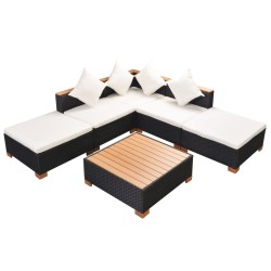 Salon de jardin 6 pcs avec coussins résine tressée noir 625236625236