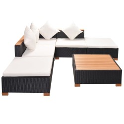 Salon de jardin 6 pcs avec coussins résine tressée noir 625236625236