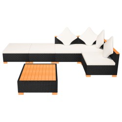 Salon de jardin 6 pcs avec coussins résine tressée noir 625236625236