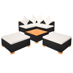 Salon de jardin 6 pcs avec coussins résine tressée noir 625236625236