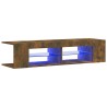 Meuble TV avec lumières LED chêne fumé 135x39x30 cm 625243625243