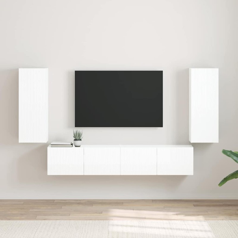 Meuble TV mural 2 pcs Blanc Brillant 30 x 31 x 80 cm 625250625250