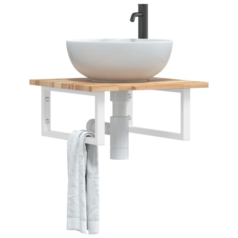 Étagère de vasque murale acier et bois massif d'acacia 625282625282