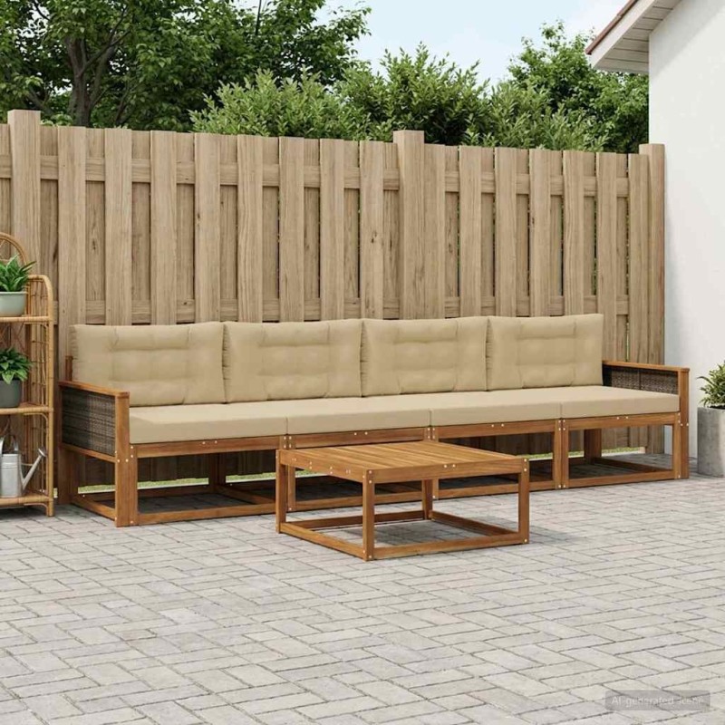 Ensemble de canapés d'extérieur 5 pcs Naturel et Beige 625290625290