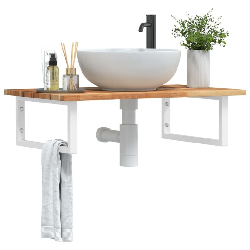 Étagère de vasque murale acier et bois massif d'acacia 625292625292
